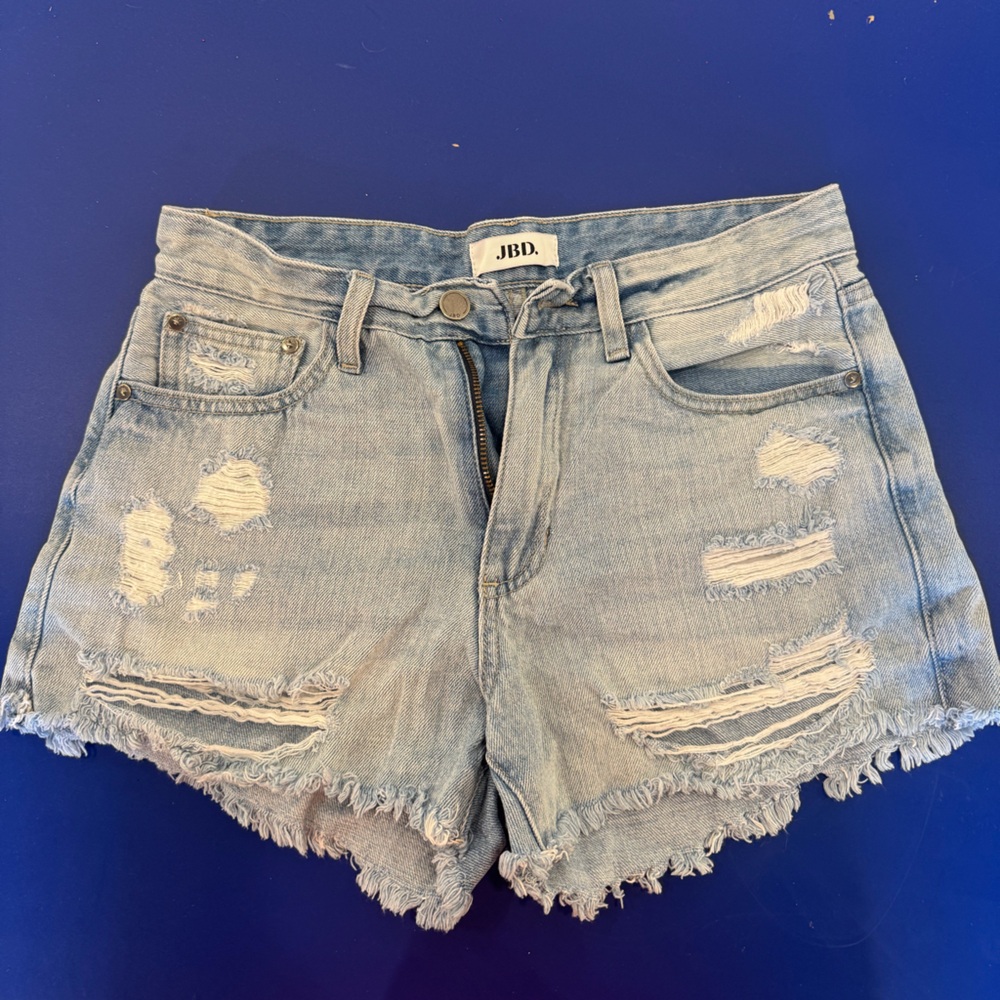 Zara Distressed Light Blue Denim Shorts
